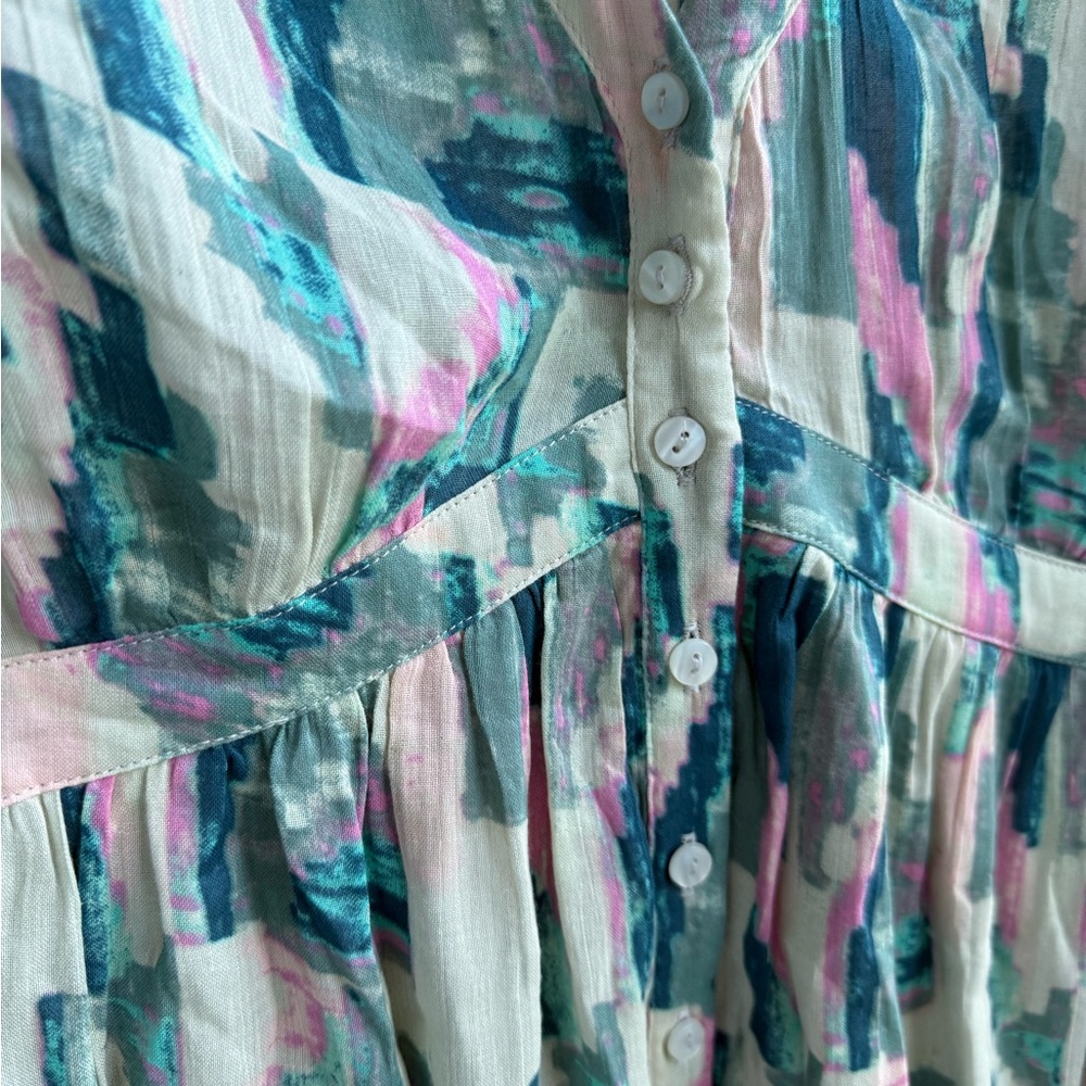 ba&sh Blue Green Puff Sleeve V-Neck Sundress - Picture 4 of 4